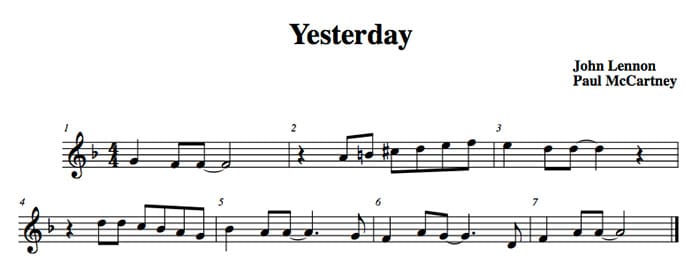 Le sette misure della prima frase musicale di Yesterday.
