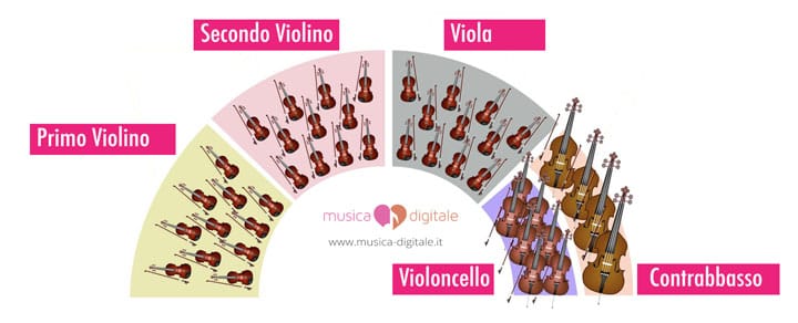 Disposizione degli archi nell'orchestra.