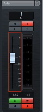 Il fader con il tasto Scrivi Automazione attivo