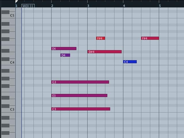 Note MIDI allineate alla griglia con la quantizzazione.