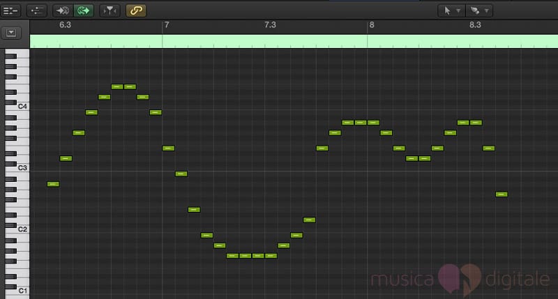 Lo strumento Brush di Logic, per disegnare velocemente una parte MIDI
