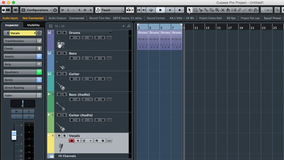 Il Template Classic Rock di Cubase è un ottimo punto di partenza.