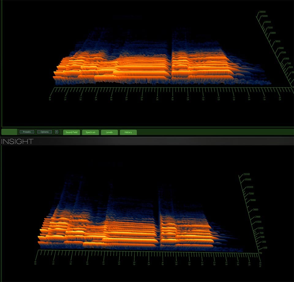 Eliminare eco sala spettrogramma iZotope Insight