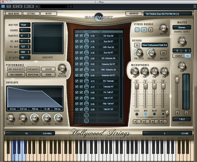 L'interfaccia di Play, il sample player delle Hollywood Strings