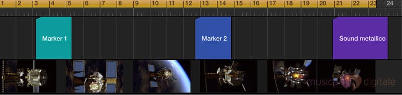 Tre marker creati e personalizzati in Logic