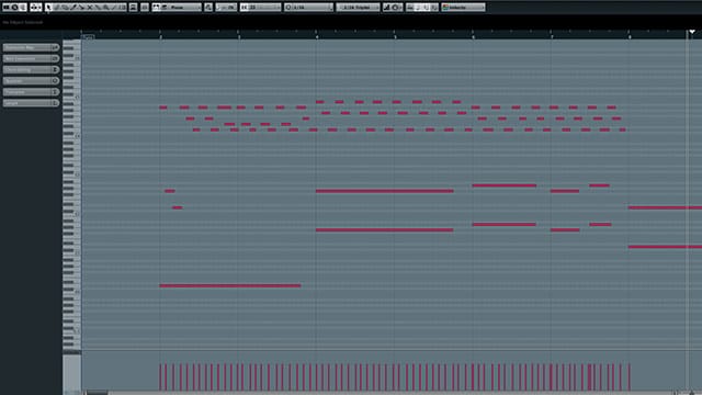 Schermata Piano Roll di un sequencer