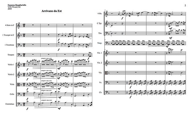 Lo spartito di un progetto per una colonna sonora